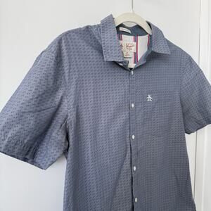 Original Penguin Button Up Shirt Mens Medium Blue Short‎ Sleeve Cotton Blend